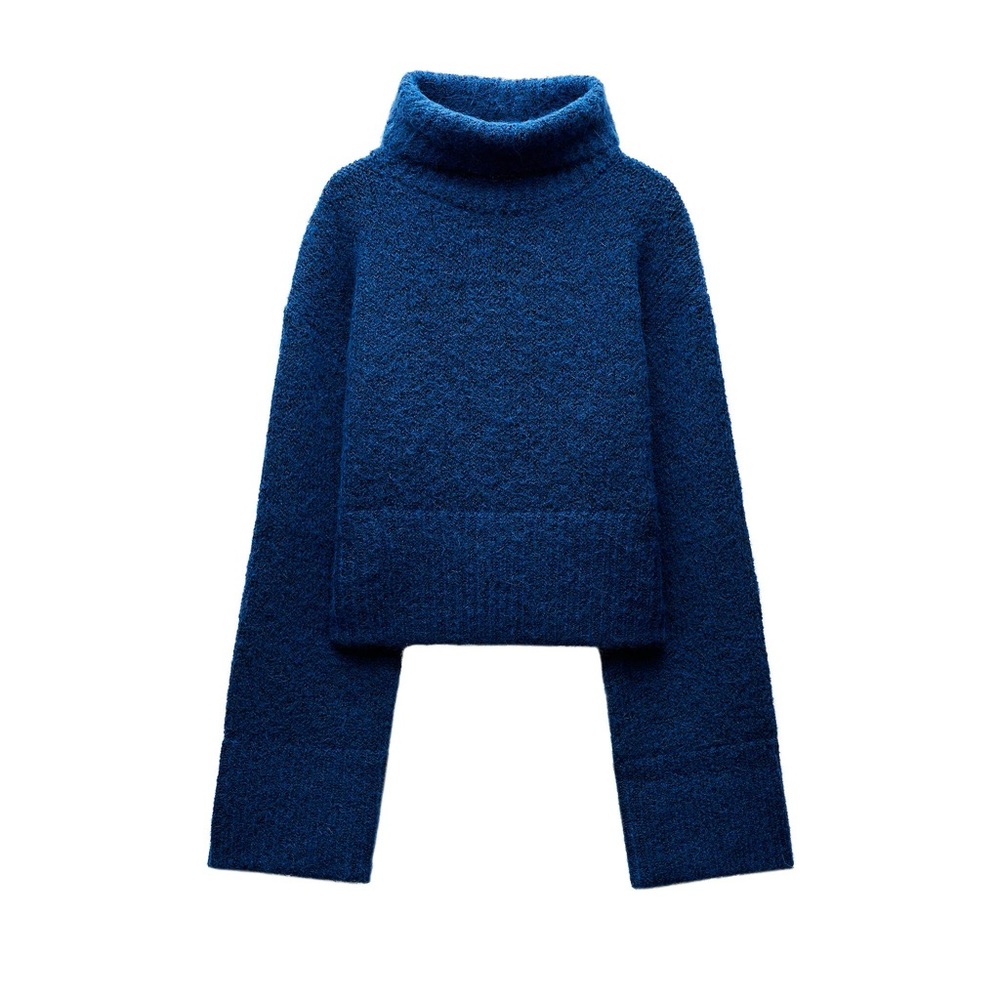 ZARA SOFT (with Wool / Alpaca) Blue Turtleneck Sweater S NWT